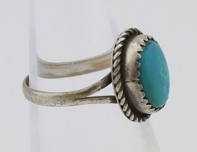 Navajo Ring 925 Silver Kingman Turquoise Native American Artist C.80's