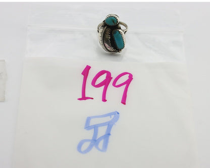 Navajo 2 Stone Ring 925 Silver Kingman Turquoise Native American Artist C.80's