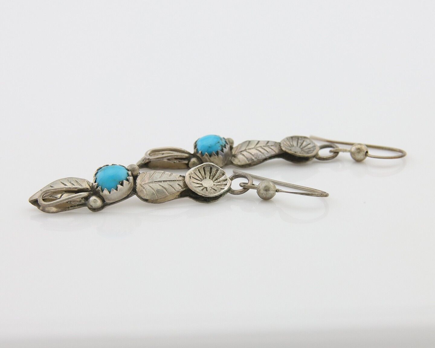 Navajo Dangle Earrings 925 Silver Natural Turquoise Native Artist C.80's