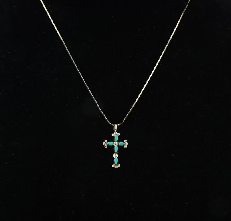 Navajo Cross Necklace Sterling Silver Blue Turquoise Vintage Handmade