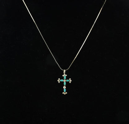 Navajo Cross Necklace Sterling Silver Blue Turquoise Vintage Handmade