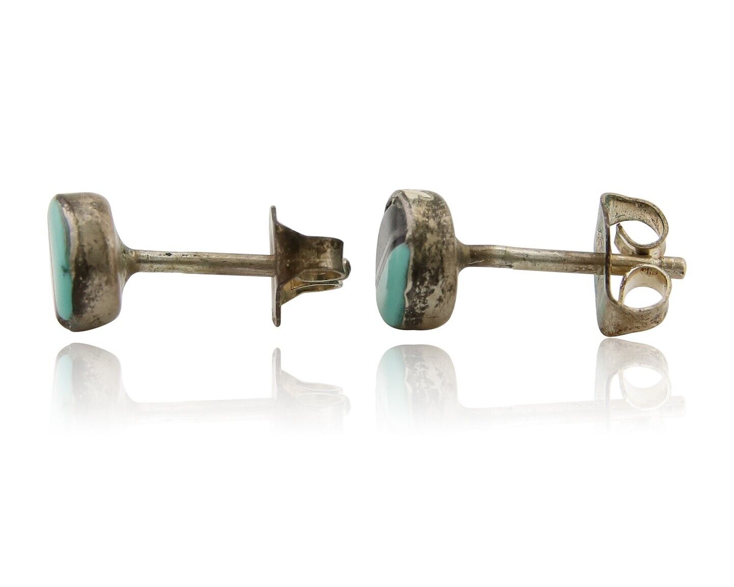 Navajo Earrings 925 Silver Inlaid Natural Onyx & Turquoise Native American C.80s