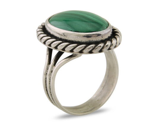Navajo Ring 925 Silver Natural Malachite Native American Artist C.80's