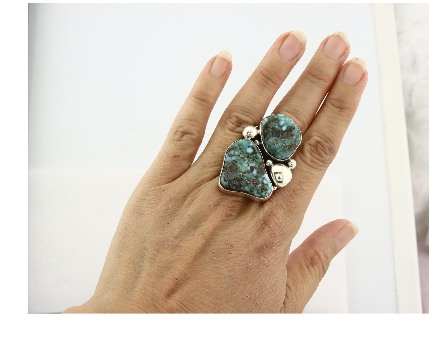 Vintage Navajo Ring 925 Sterling Silver Turquoise Signed David Zachary Size 7.0
