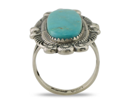 Navajo Ring 925 Silver Blue Gem Turquoise Native American Artist C.80's