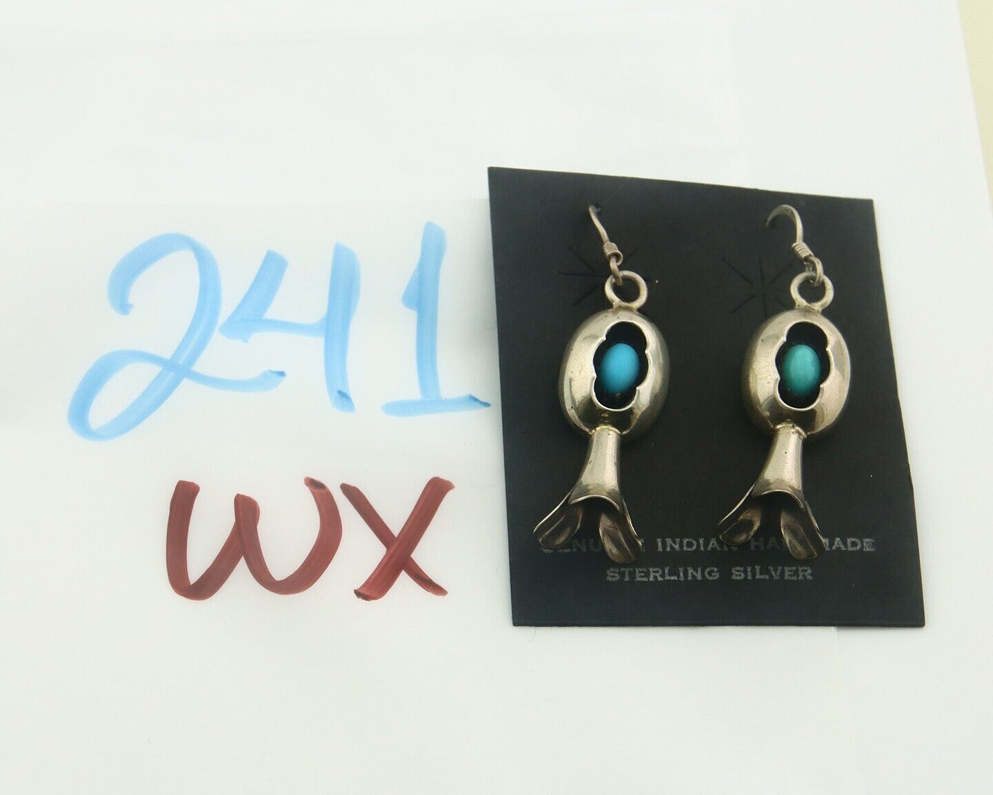 Navajo Earrings 925 Silver Natural Turquoise Native Artist JN C.80's