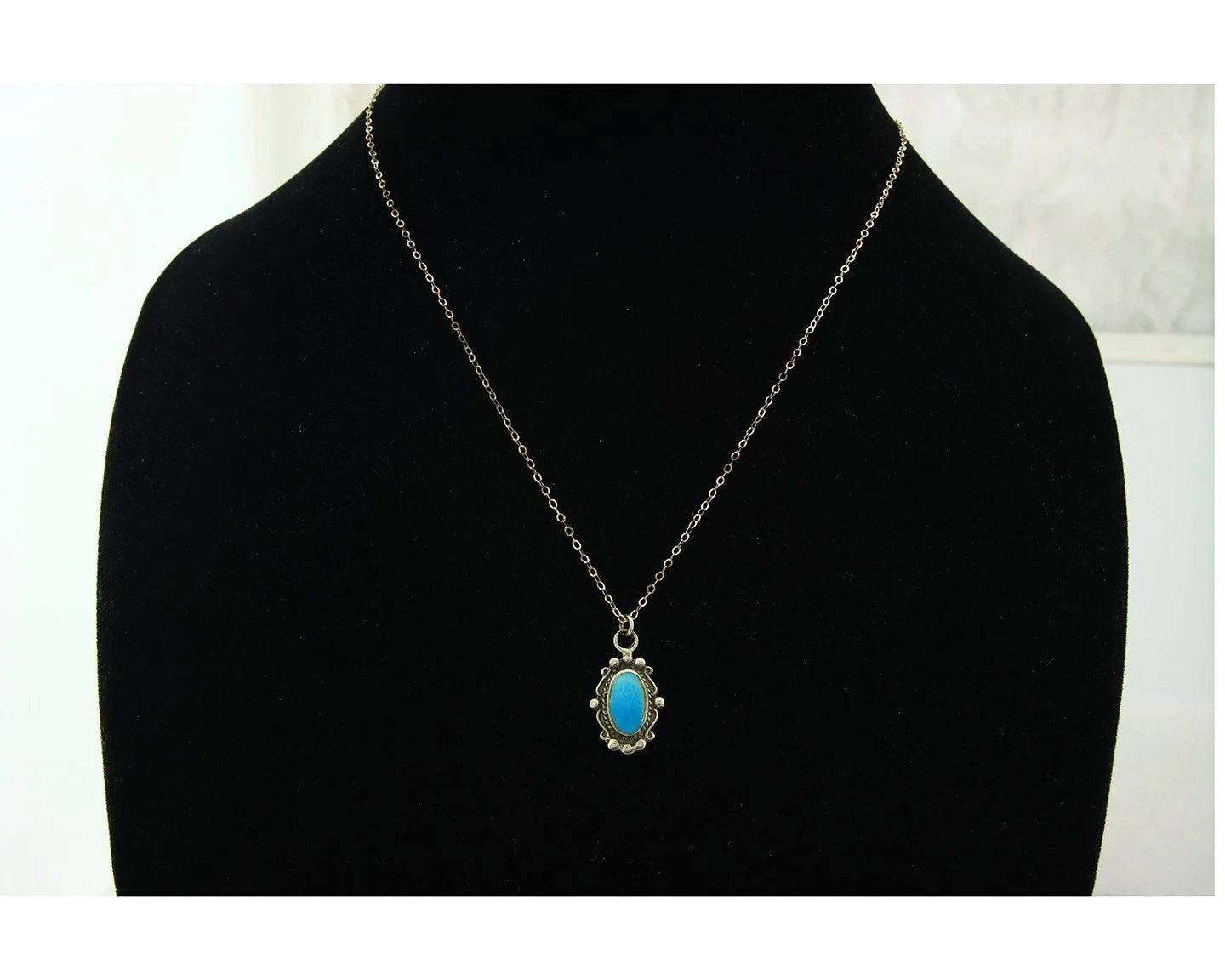 Navajo Necklace Sterling Silver Natural Blue Turquoise Handmade Vintage