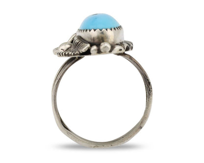 Navajo Ring 925 Silver Sleeping Beauty Turquoise Signed SC C.80's