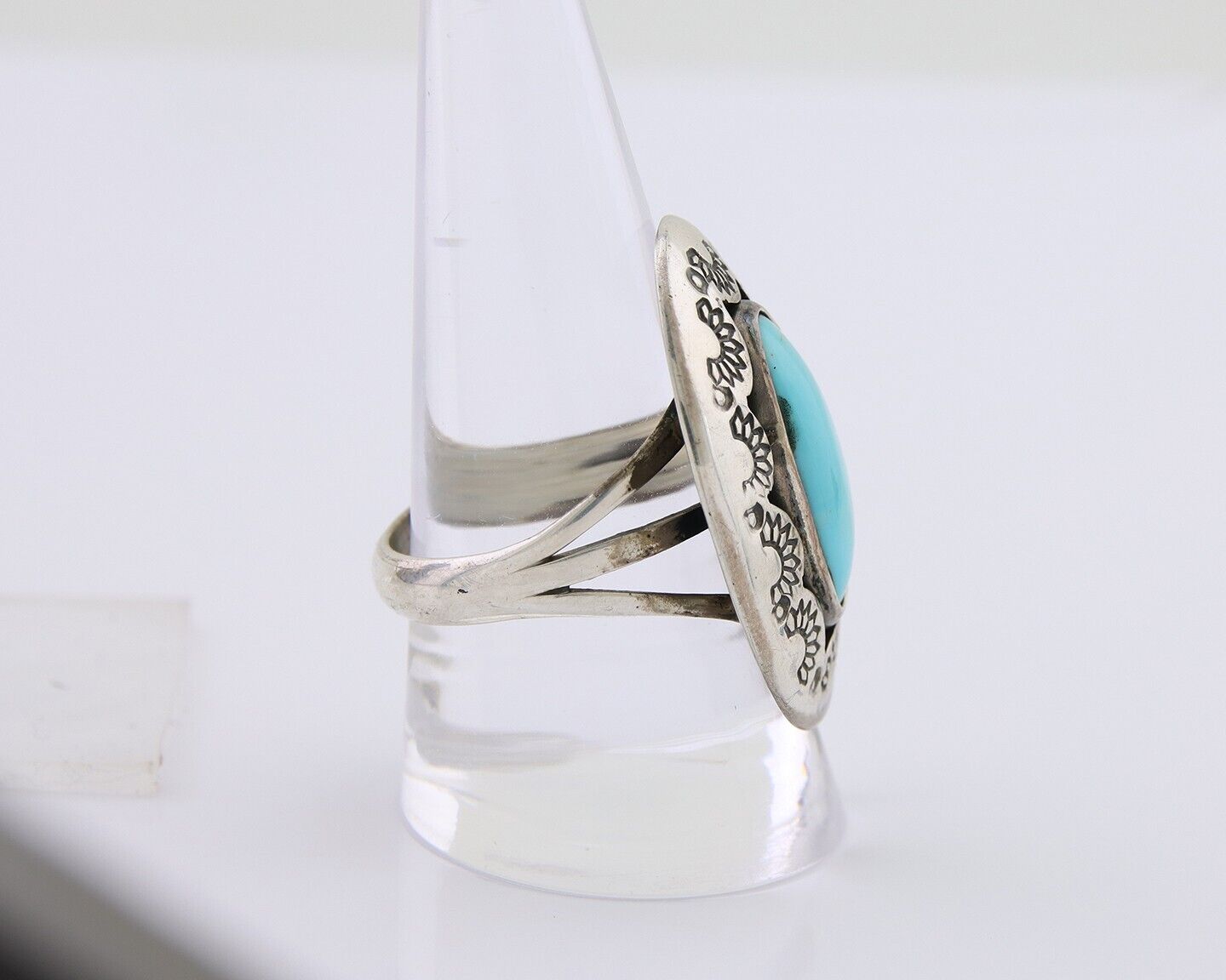 Navajo Handmade Ring 925 Silver Natural Turquoise Signed M Horse C.80's