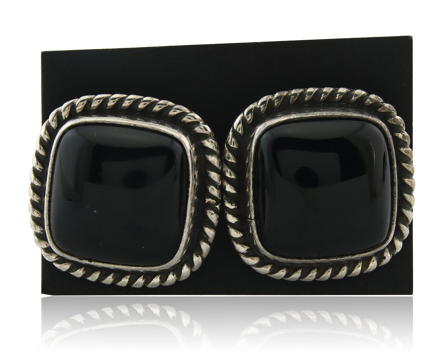 Navajo Cufflinks 925 Silver Native American Artist Natural Onyx C.80's
