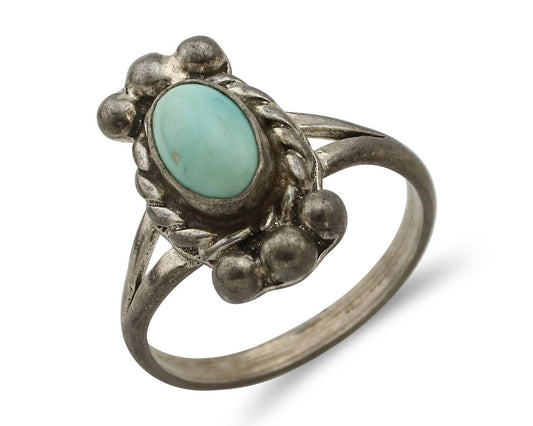 Navajo Ring 925 Silver Natural Blue Turquoise Native American Artist C.1980's