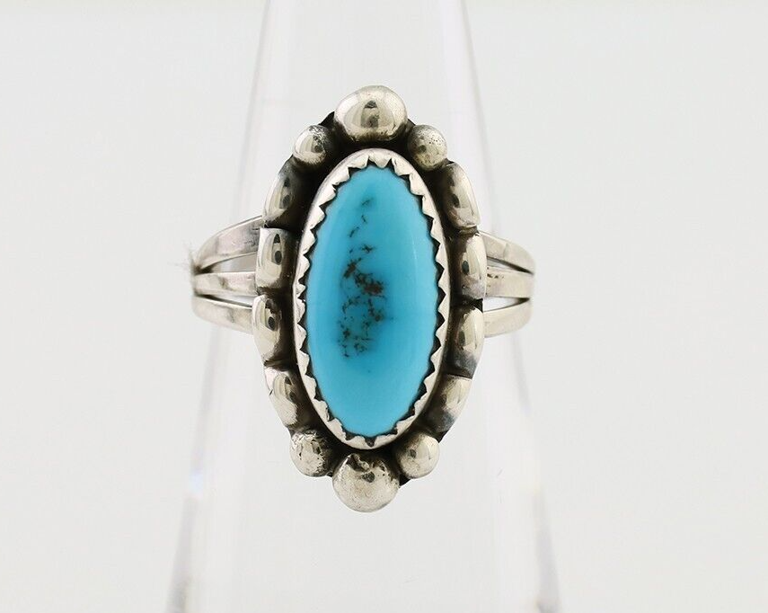 Navajo Ring 925 Silver Sleeping Beauty Turquoise Artist Signed SC C.80's