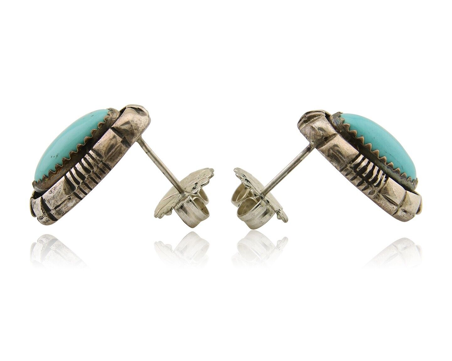 Navajo Earrings 925 Silver Inlaid Natural Turquoise Artist Signed L Yazzie C.80s