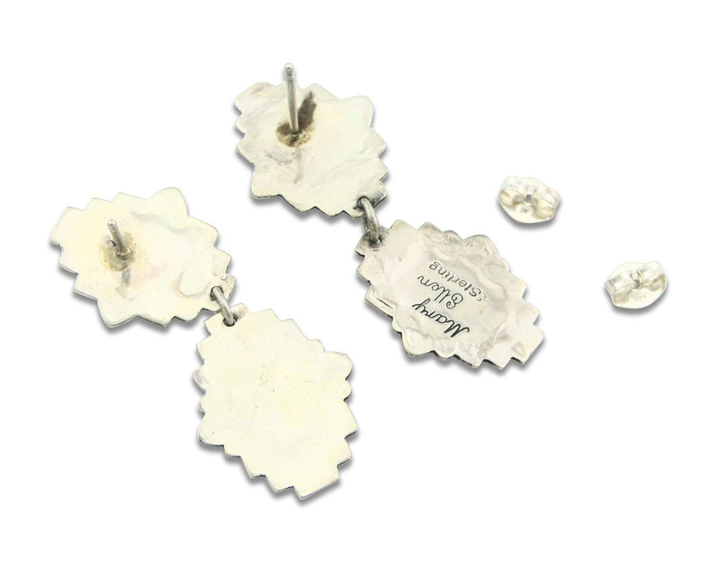 Navajo Earrings Sterling Silver Lapis & Truquoise Vintage Signed Mary Ellen