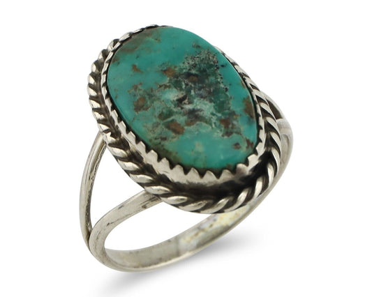 Navajo Ring 925 Silver Kingman Turquoise Native American Artist C.80's
