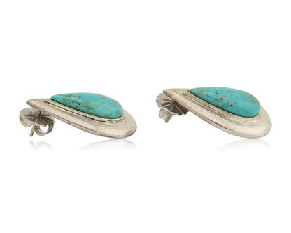 Navajo Dangle Earrings 925 Silver Natural Turquoise Signed Thomas Charay C.1988