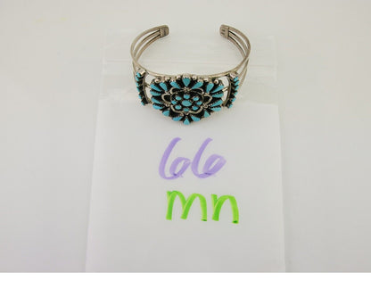 Men Navajo Bracelet 925 Silver Natural Blue Turquoise Signed Benson Yazzie C80s