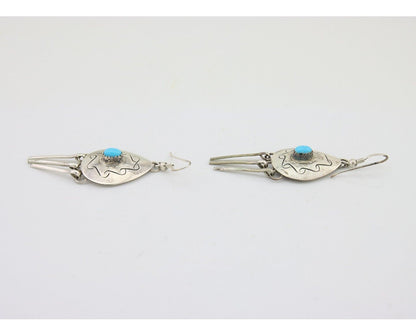 Navajo Dangle Earrings 925 Silver Natural Turquoise Artist Signed Tom C.80's