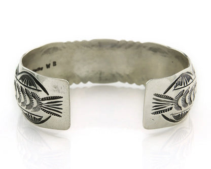 Navajo Cuff Bracelet Sterling Silver Turquoise Vintage Signed WB