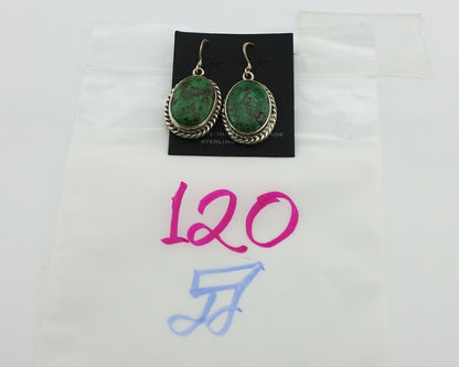 Navajo Earrings 925 Silver Natural Green Turquoise Native Artist C.80's