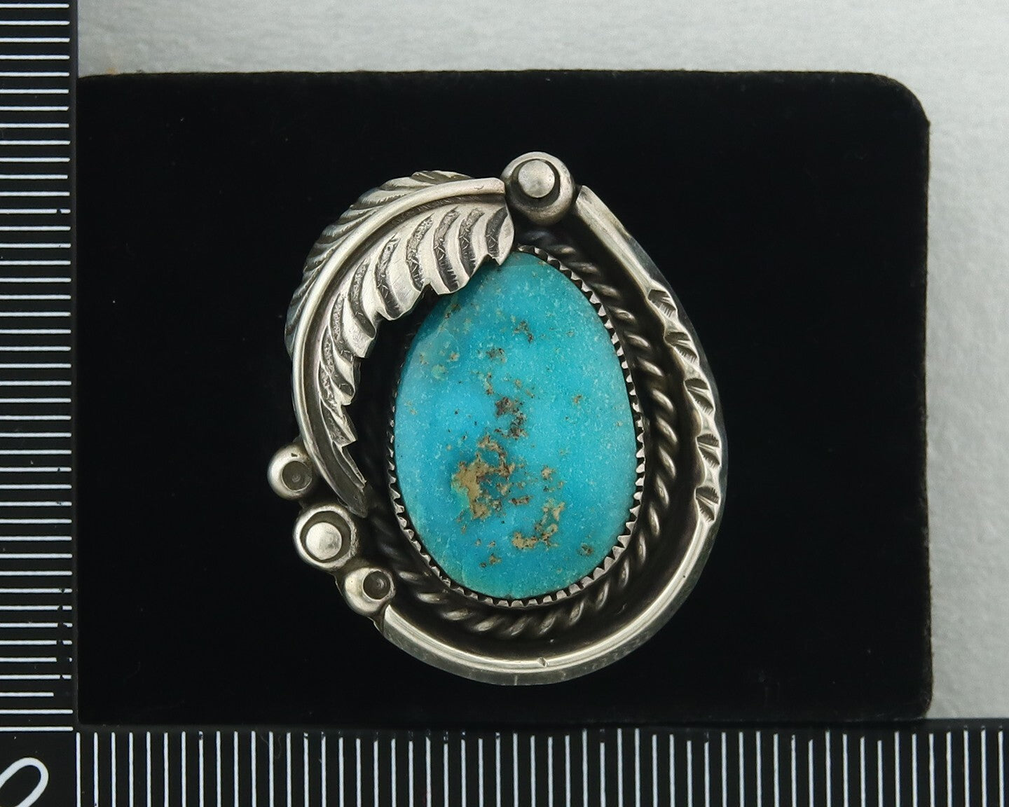 Traditional Navajo Ring Sterling Silver Authentic Turquoise Signed AY Size 7.0