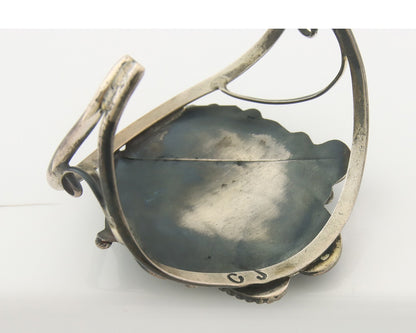 Navajo Bracelet 925 Silver Inlaid Coral & Turquoise Cuff Artist Signed CJ C.80's