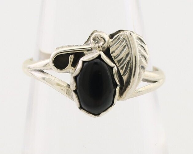 Navajo Handmade Ring 925 Silver Natural Onyx Native Artist Size 5.0 C.80's