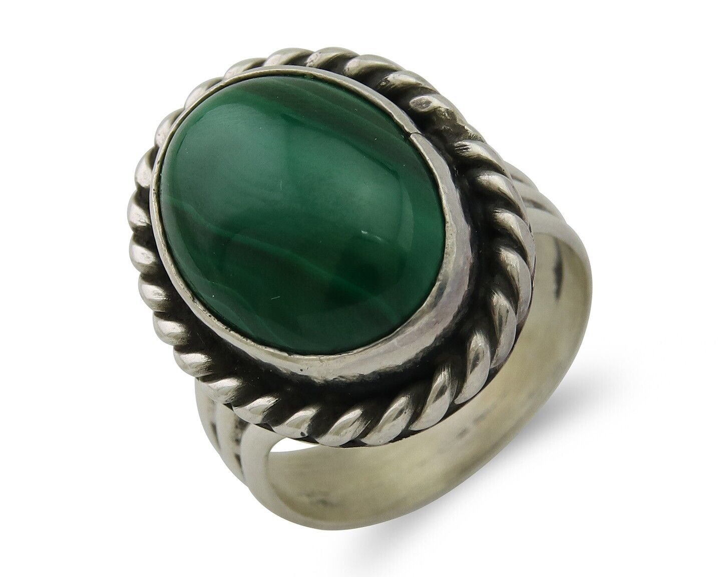 Navajo Ring 925 Silver Natural Malachite Native American Artist C.80's