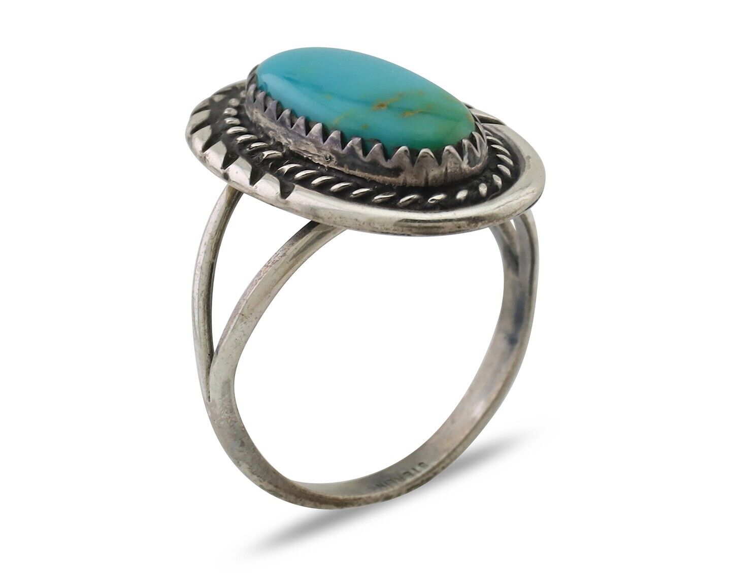 Navajo Handmade Ring 925 Silver Kingman Turquoise Size 7.0 C.80's