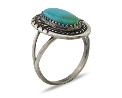 Navajo Handmade Ring 925 Silver Kingman Turquoise Size 7.0 C.80's