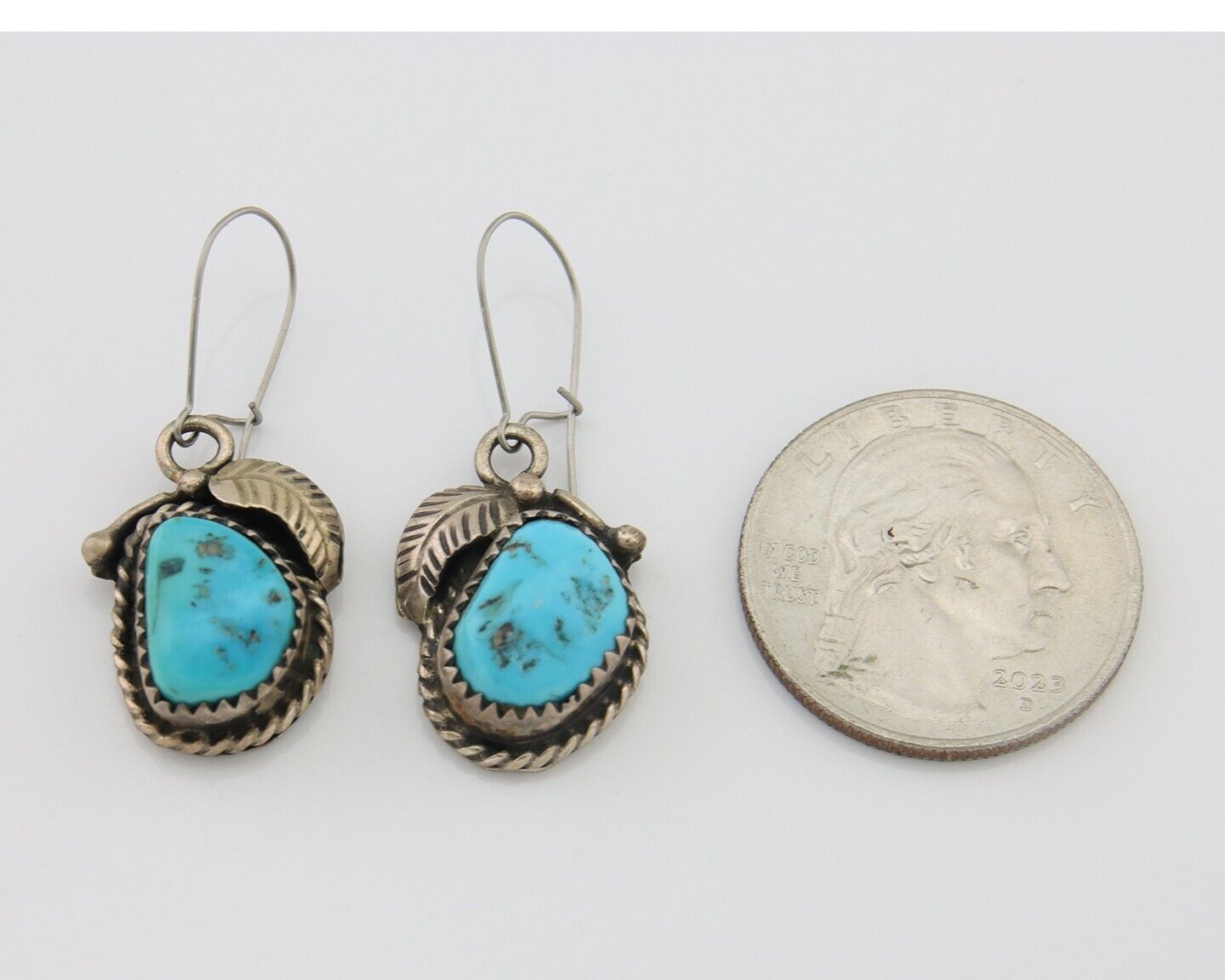 Navajo Dangle Earrings 925 Silver Natural Blue Turquoise Native Signed HS C.80's