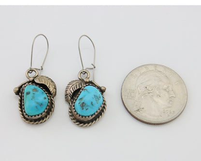 Navajo Dangle Earrings 925 Silver Natural Blue Turquoise Native Signed HS C.80's