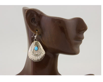 Navajo Earrings 925 Silver Turquoise Artist Signed Dean Brown C.80's