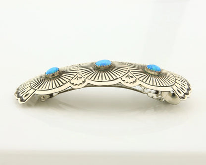Navajo Barrette Sterling Silver Opal Hand Stamped Vintage Signed B SOCE