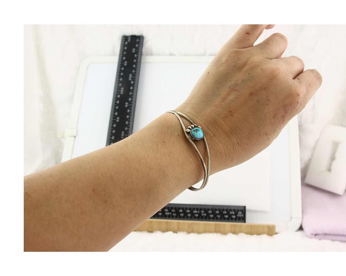 Vintage Navajo Bracelet 925 Silver Blue Turquoise Handmade Signed P