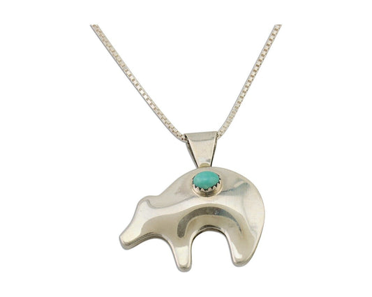 Navajo Spirit Bear Necklace Pendant 925 Sterling Silver Signed Nakai C.80's