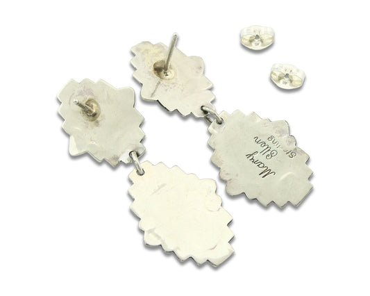 Navajo Earrings Sterling Silver Lapis & Truquoise Vintage Signed Mary Ellen