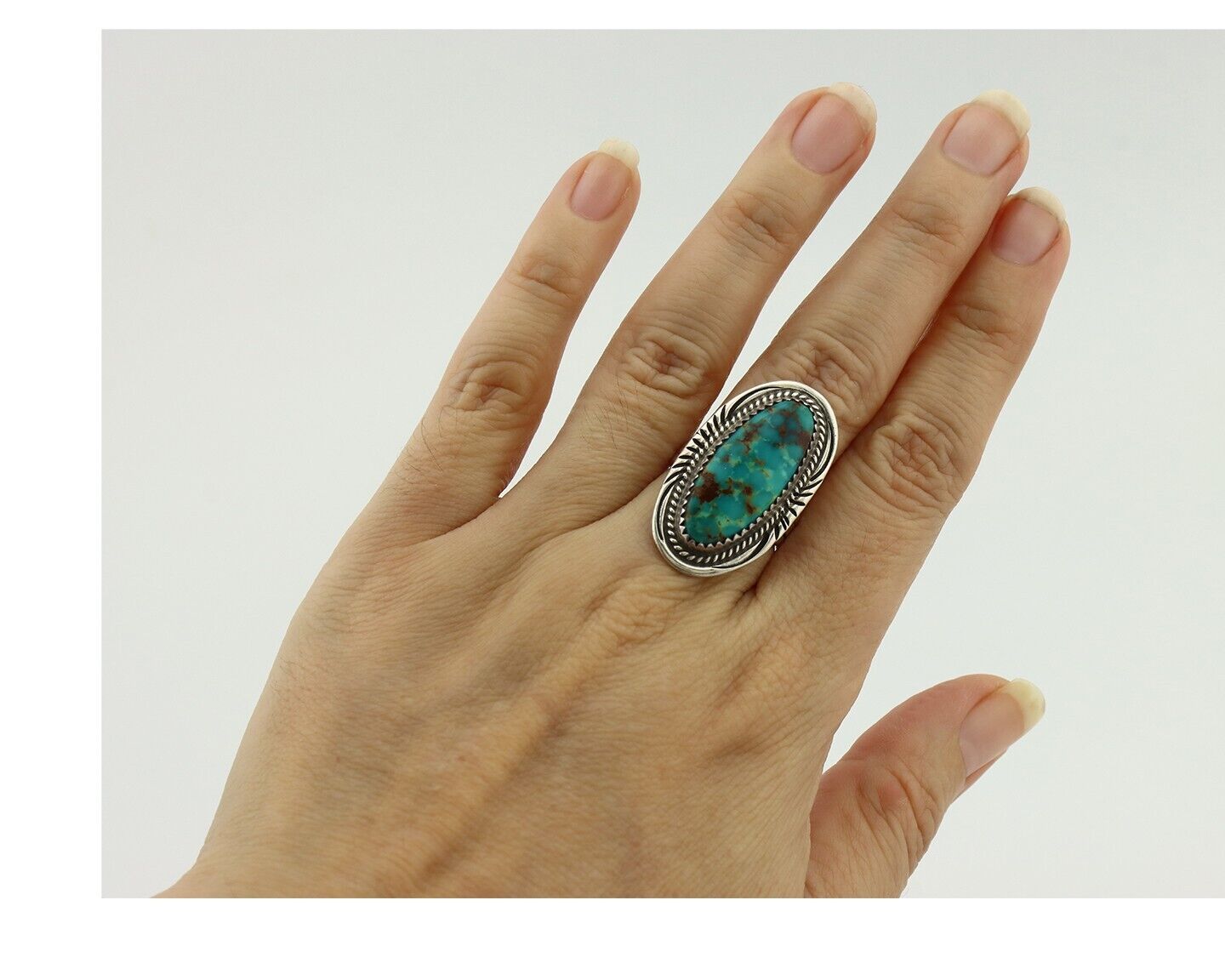 Navajo Ring 925 Silver Natural Turquoise Native Artist Signed M Begay C.80's