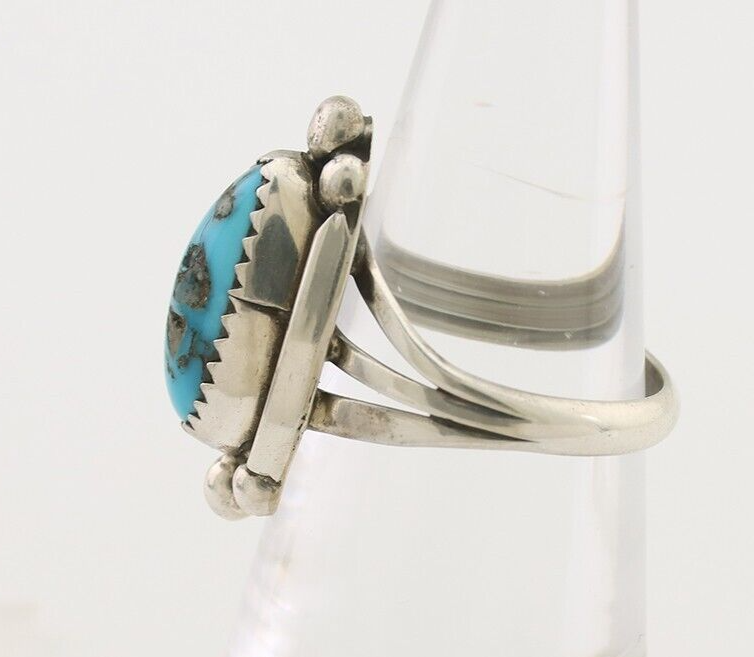 Navajo Ring 925 Silver Sleeping Beauty Turquoise Artist Signed SC C.80's