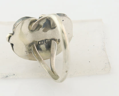 Navajo Ring 925 Sterling Natural Coral & Turquoise Signed BB C.80's Size 7.25