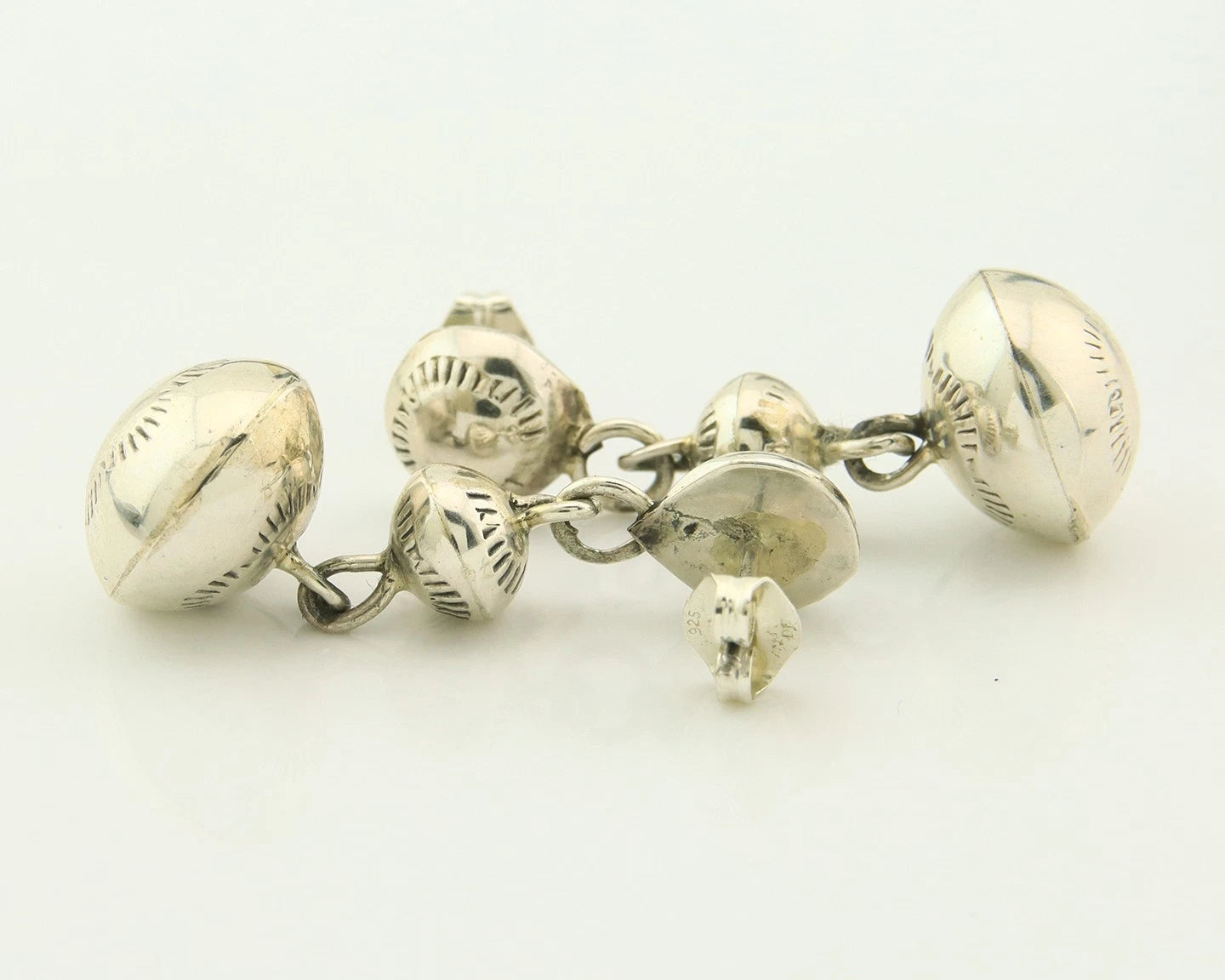 Navajo Bead Earrings Sterling Silver Handmade Vintage Hand Stamped Native Artist