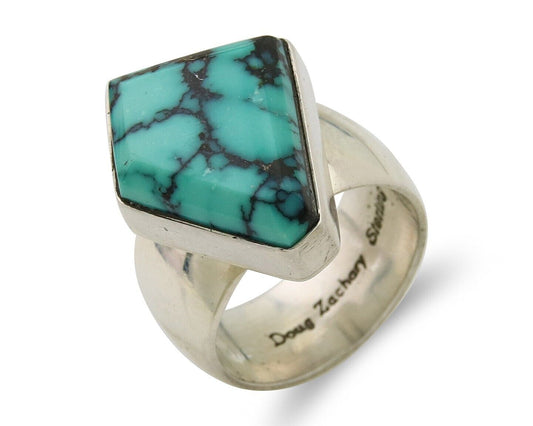 Navajo Ring .925 Sterling Blue Turquoise Artist Signed Doug Zachary C.80's