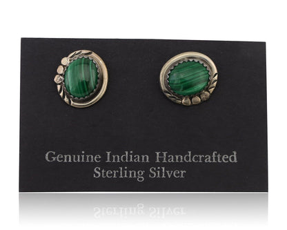 Navajo Earrings 925 Silver Natural Malachite Native American Artist C.80's