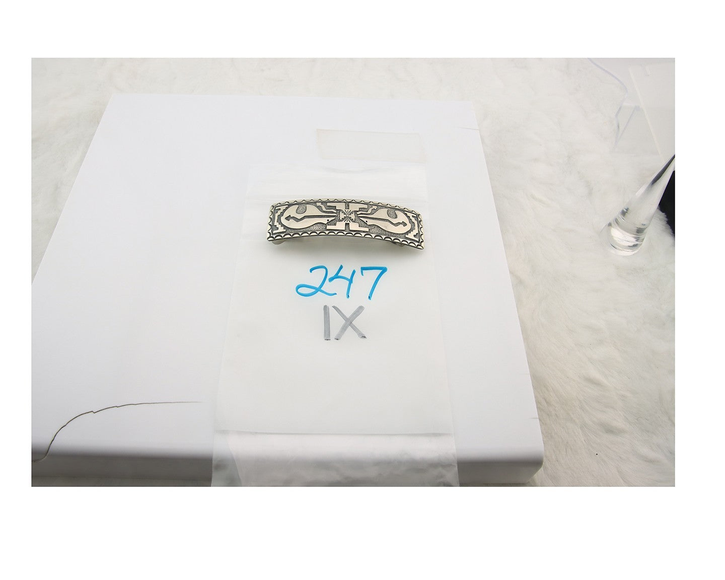 Vintage Navajo Barrette 925 Sterling Silver Hand Stamped Signed Dean Brown