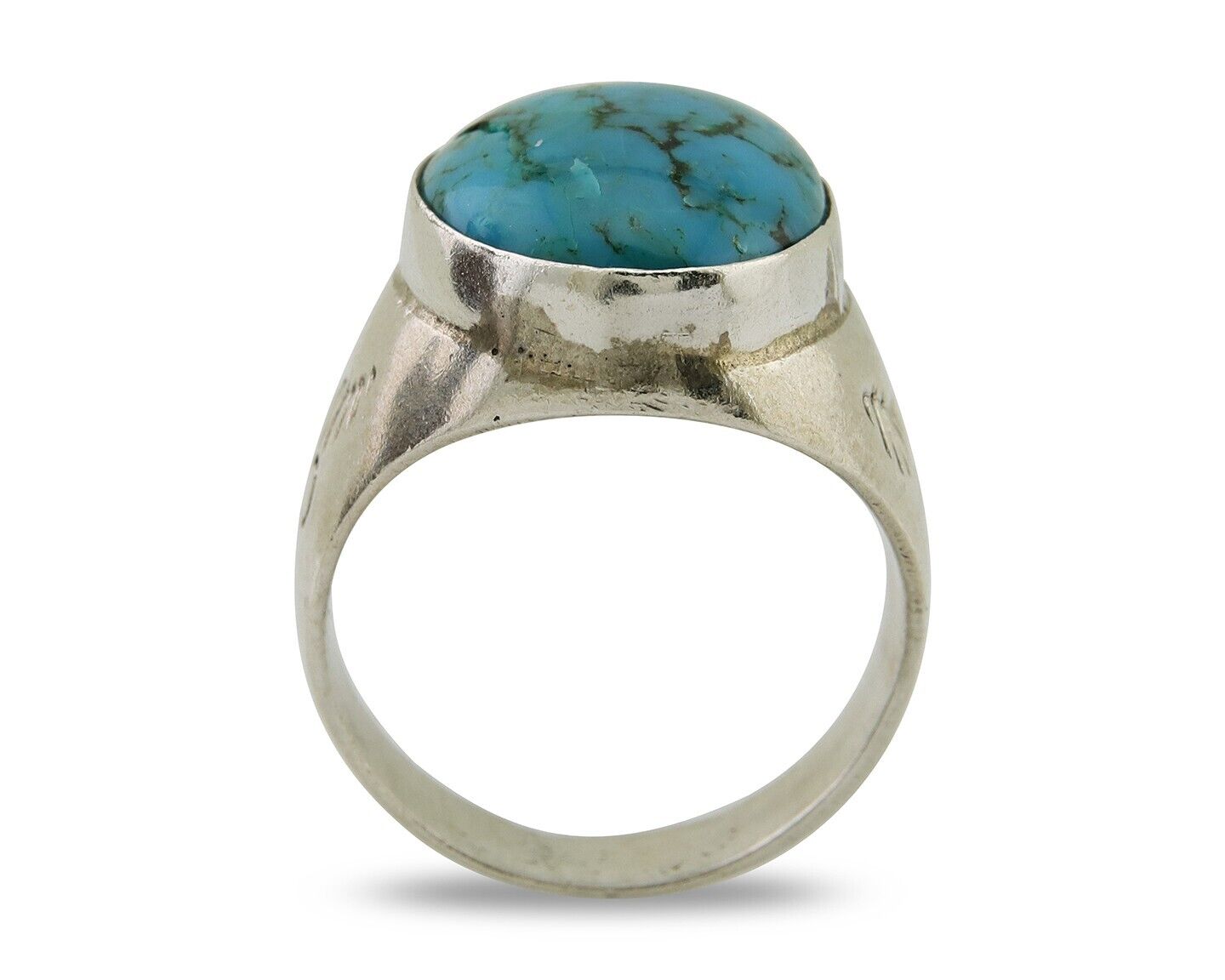 Navajo Hand Stamped Ring 925 Silver Arizona Turquoise Artist C.80's