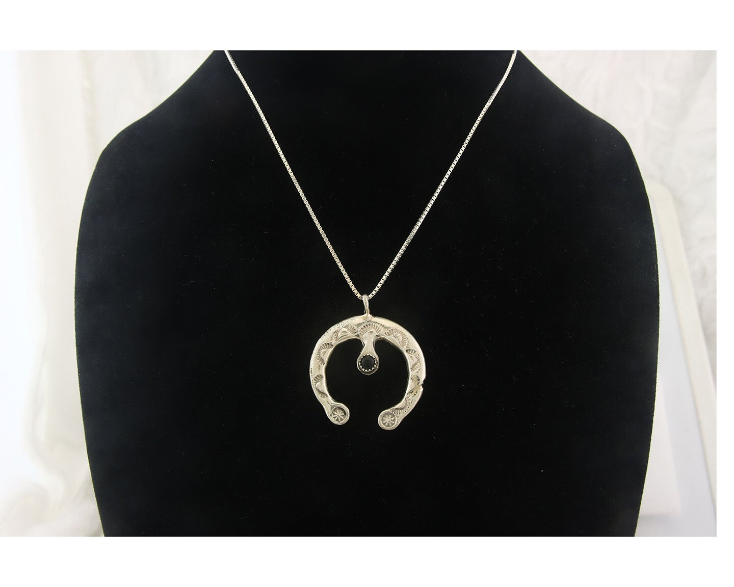 Navajo Sterling Silver Necklace Onyx Sand Cast Authentic Vintage Native American