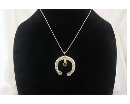 Navajo Sterling Silver Necklace Onyx Sand Cast Authentic Vintage Native American