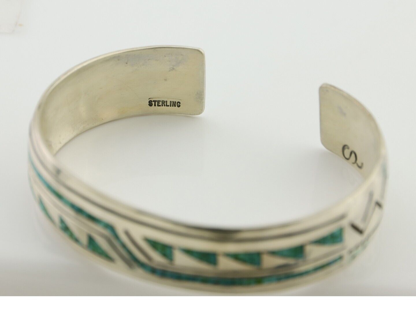 Navajo Inlay Bracelet 925 Silver Kingman Turquoise Signed Stanley Bain C.80's