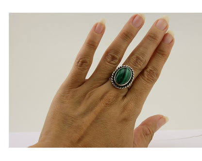 Navajo Ring 925 Silver Natural Malachite Native American Artist C.80's