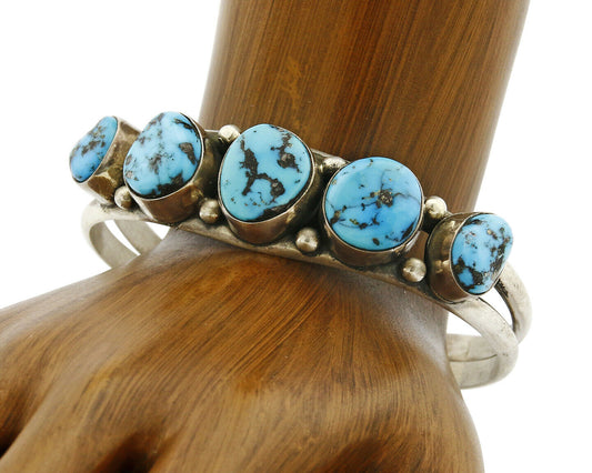 Navajo Bracelet .925 Silver Morenci Turquoise Signed F Sandoval C.80's